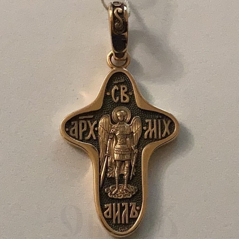 золотой крест с образом архангела михаила, 585 проба красного цвета (арт. 40269)