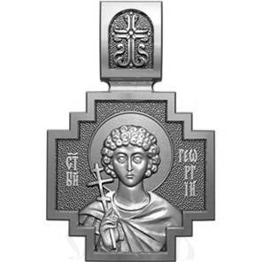 нательная икона св. великомученик георгий победоносец, серебро 925 проба с родированием (арт. 06.066р)