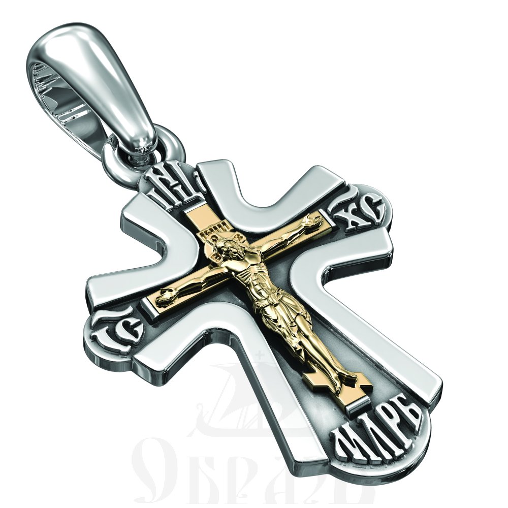 крест "распятие, николай чудотворец", серебро 925 проба, золото 375 пробы (арт. 682)