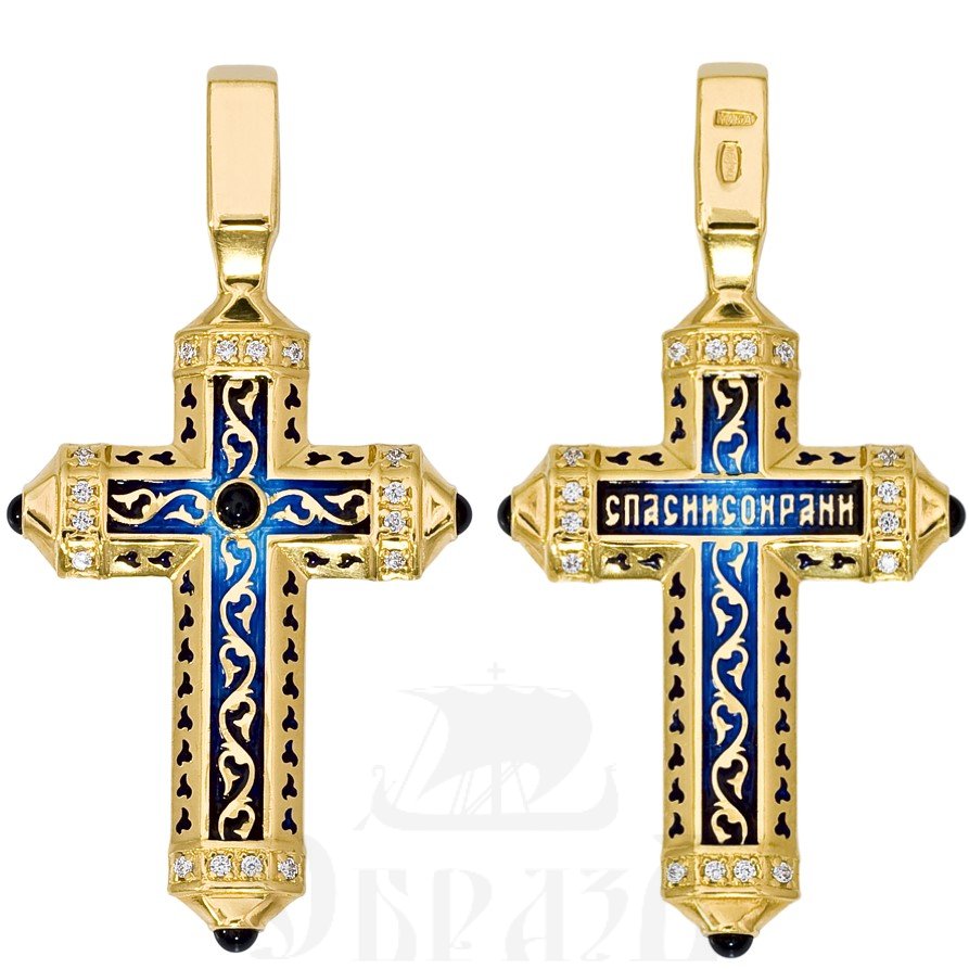 крест с молитвой «спаси и сохрани», серебро 960 проба с золочением, эмалью и фианитами (ювелия 01.044)